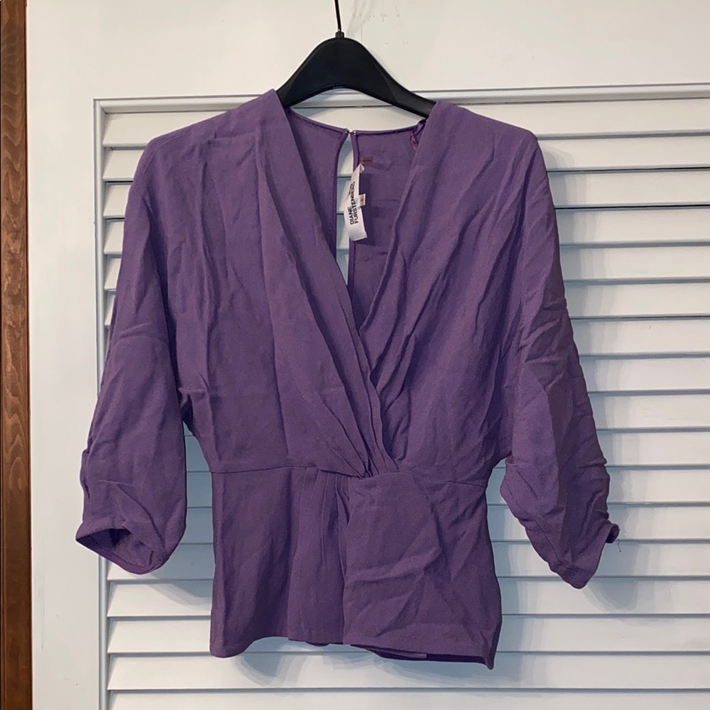 DVF Purple V-neck faux wrap blouse 0